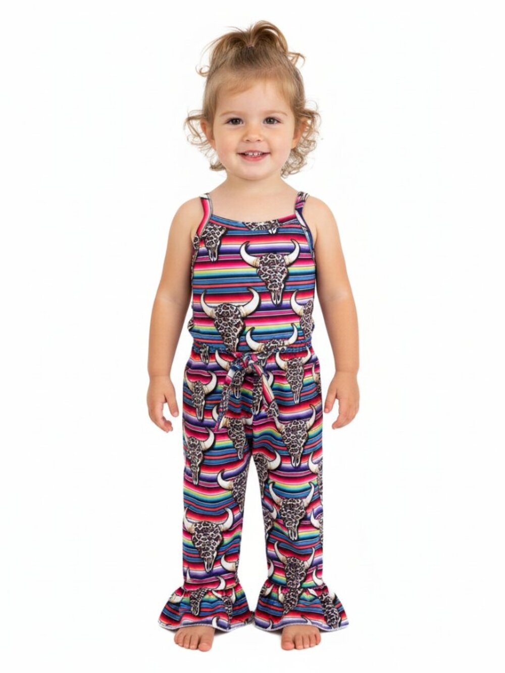 Girls' Serape Bell Bottom Jumpsuit: Western Cowgirl Romper